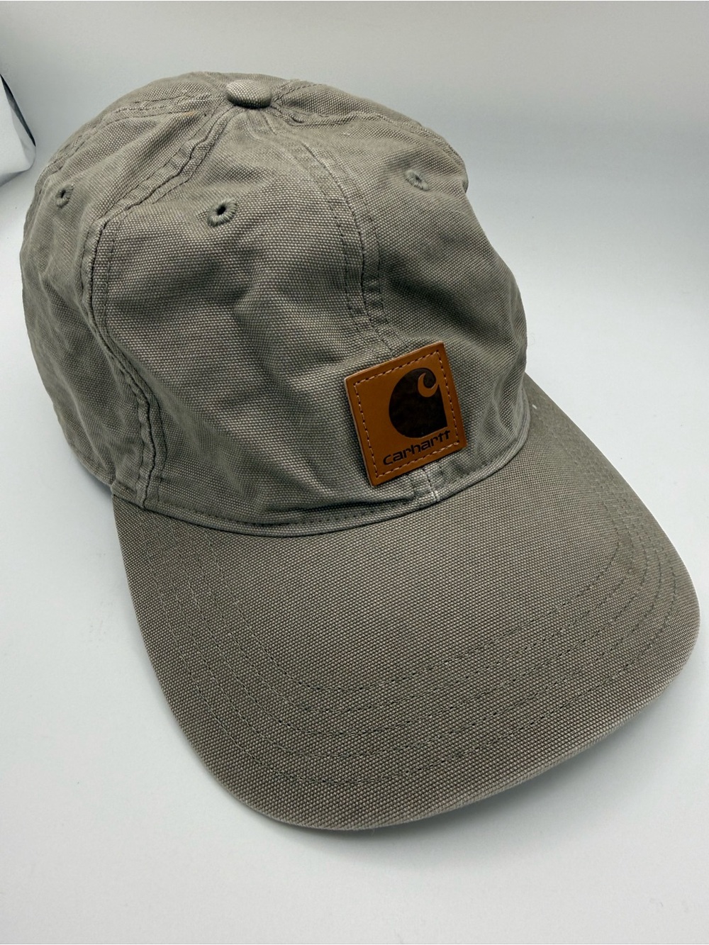 Carhartt Odessa Canvas Baseball Cap Hat Faded Grey Brown Leather Logo Patch OS